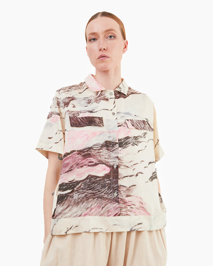 Runaway Bicycle Alfie Silk Shirt in Passing Clouds Print
