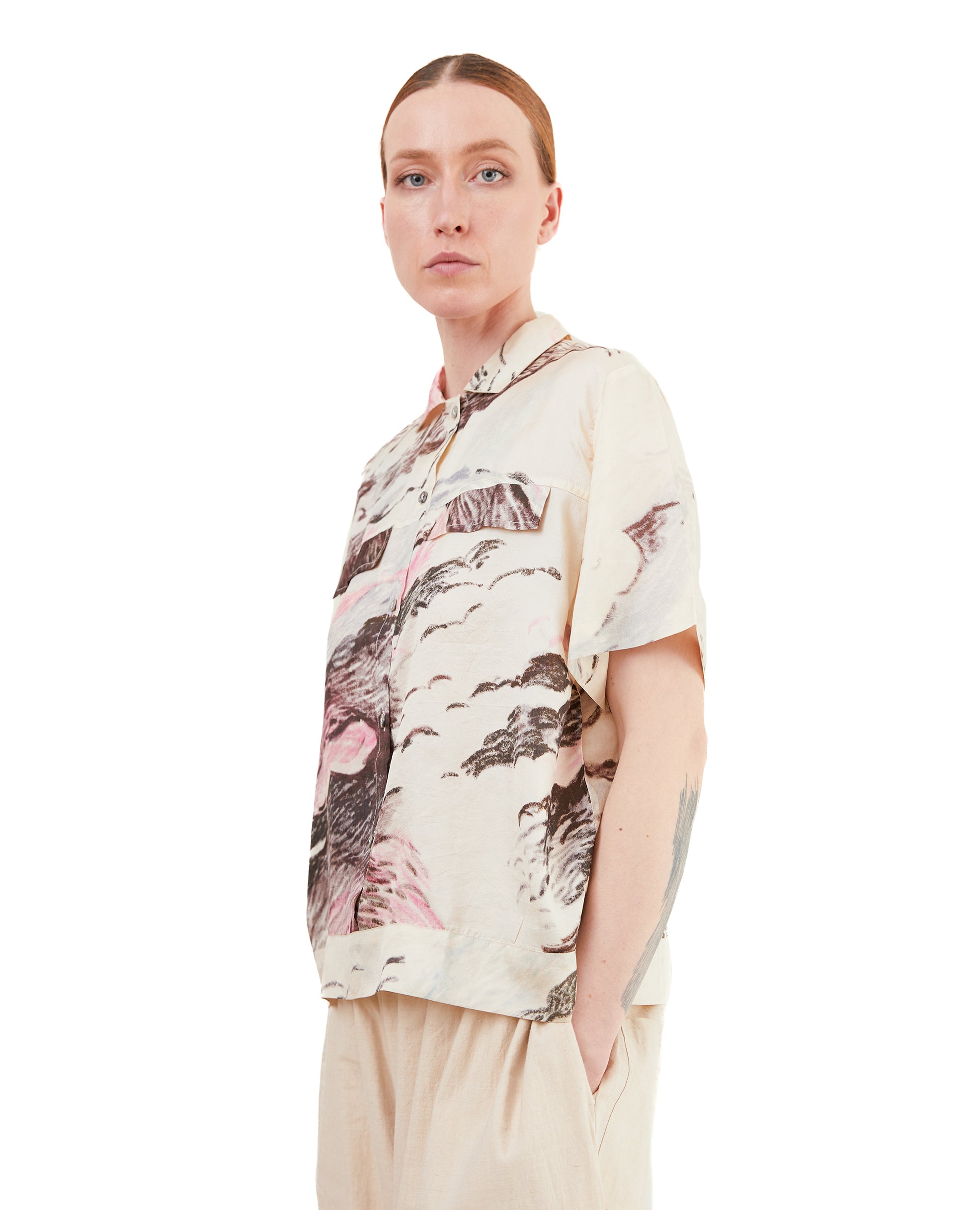 Runaway Bicycle Alfie Silk Shirt in Passing Clouds Print