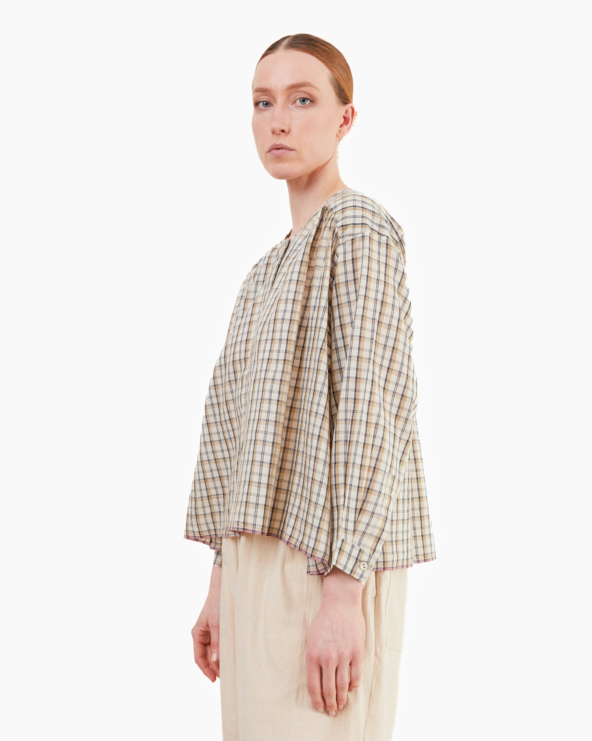 Runaway Bicycle Ira Silk/Cotton Top in Check