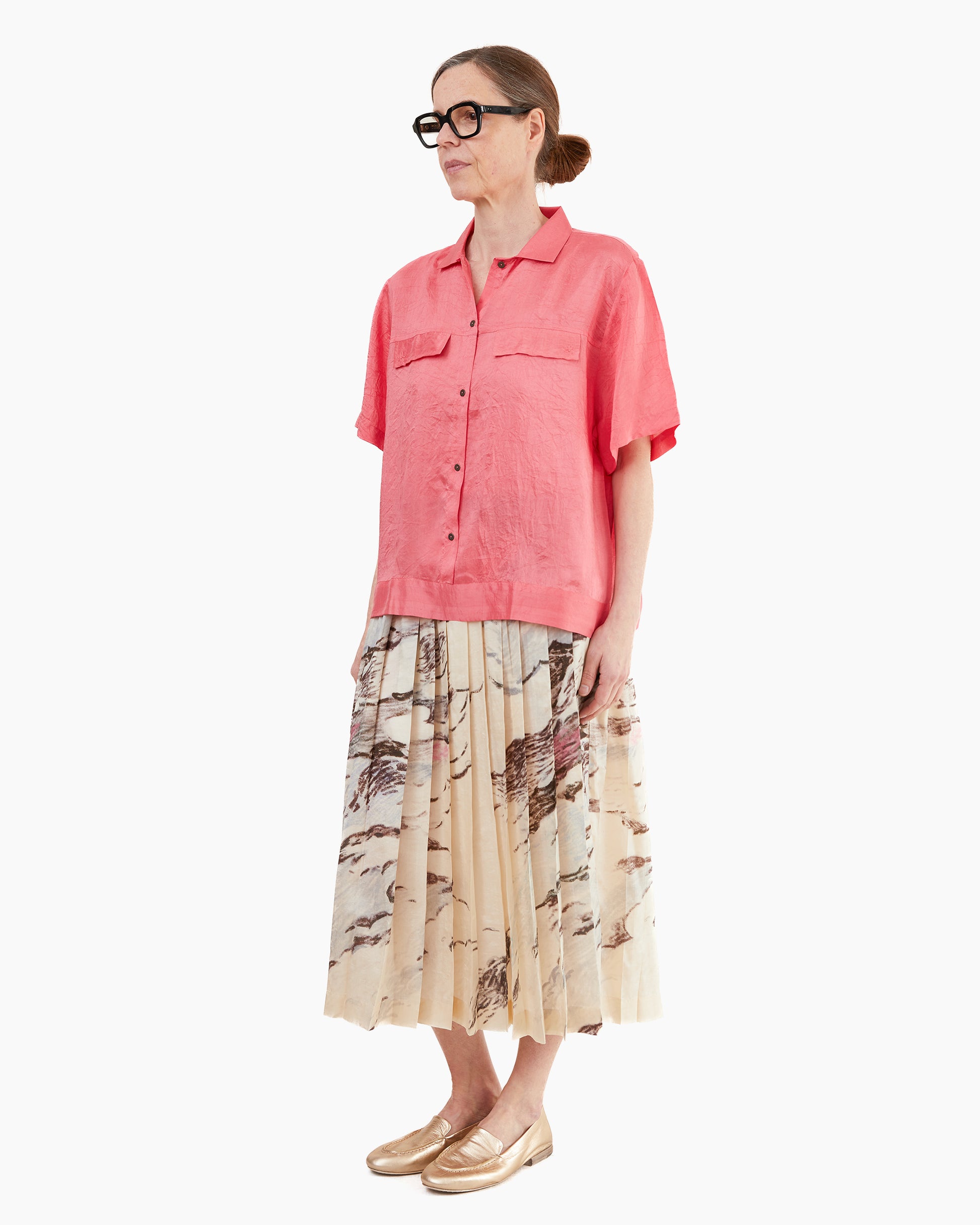 Runaway Bicycle Cara Silk Pleated Skirt in Passing Clouds Print