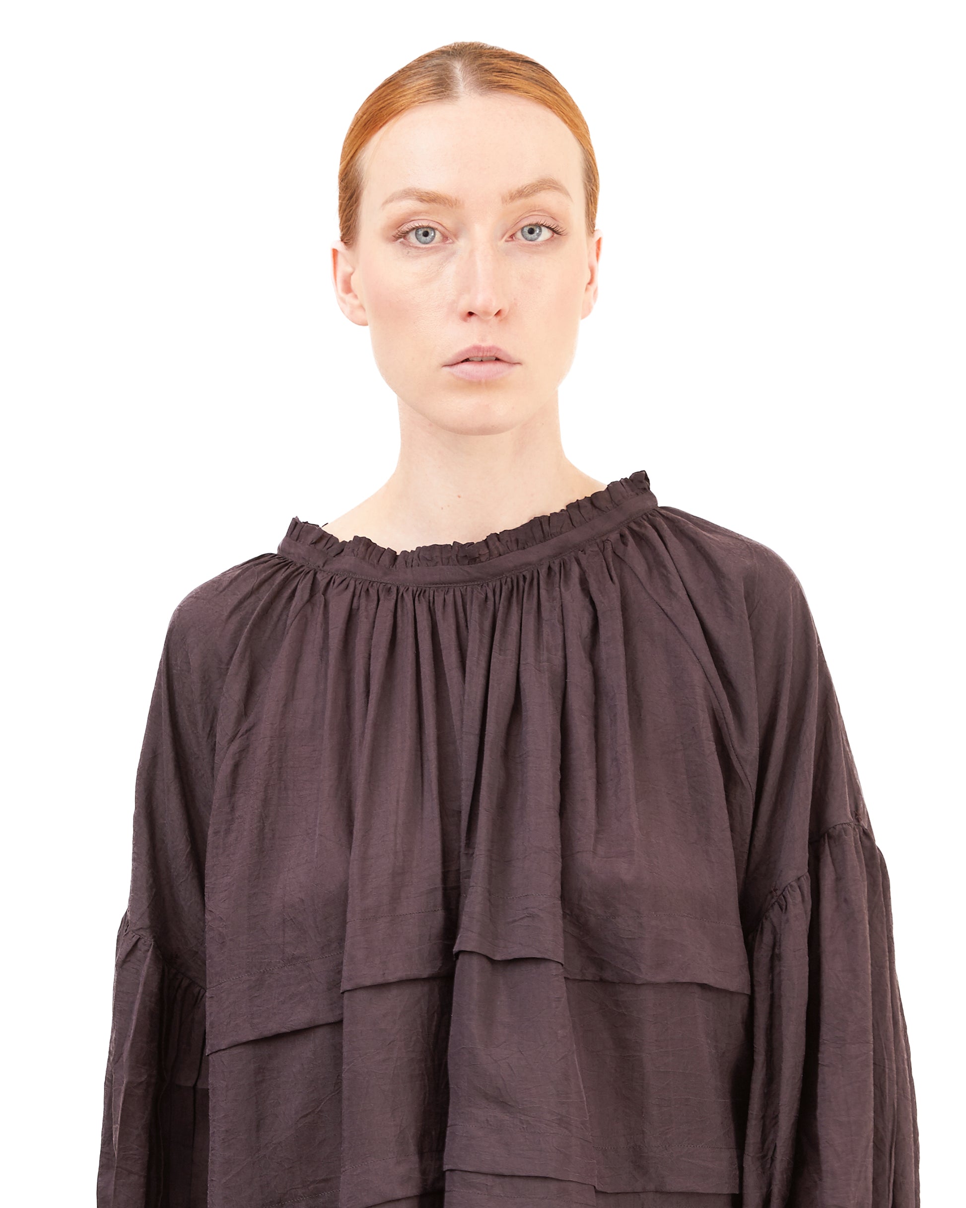 Runaway Bicycle Astrid Pleated Silk Blouse in Midnight Wine
