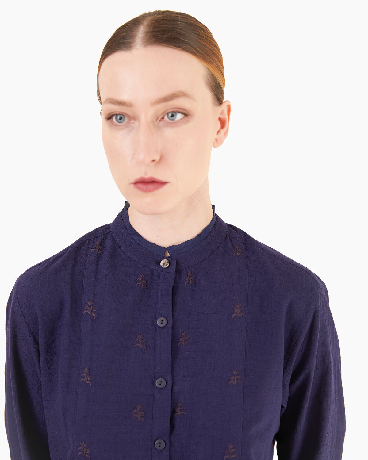 Runaway Bicycle Kai Cotton Embroidered Blouse in Indigo