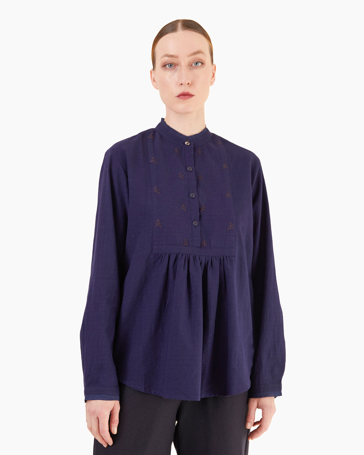 Runaway Bicycle Kai Cotton Embroidered Blouse in Indigo