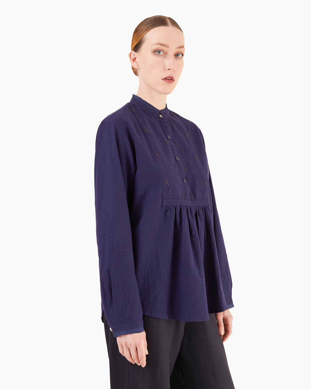 Runaway Bicycle Kai Cotton Embroidered Blouse in Indigo