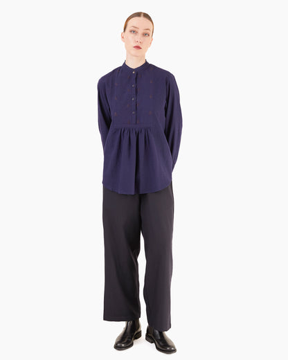 Runaway Bicycle Kai Cotton Embroidered Blouse in Indigo