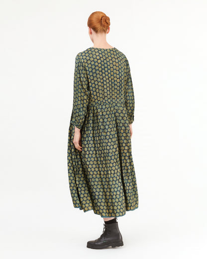 Runaway Bicycle Mel Dress in Blockprint Green