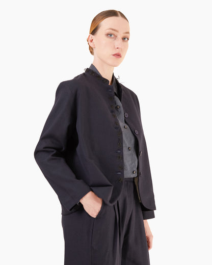 Runaway Bicycle Leo Short Merino Jacket in Midnight Blue