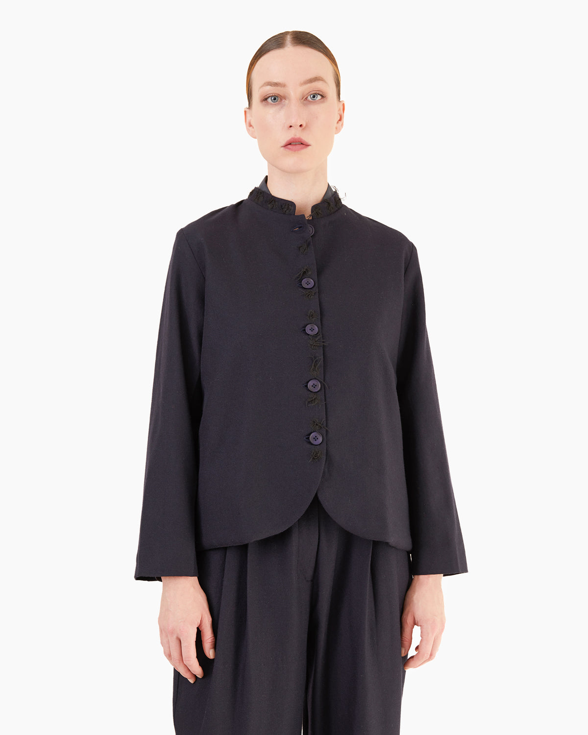Runaway Bicycle Leo Short Merino Jacket in Midnight Blue