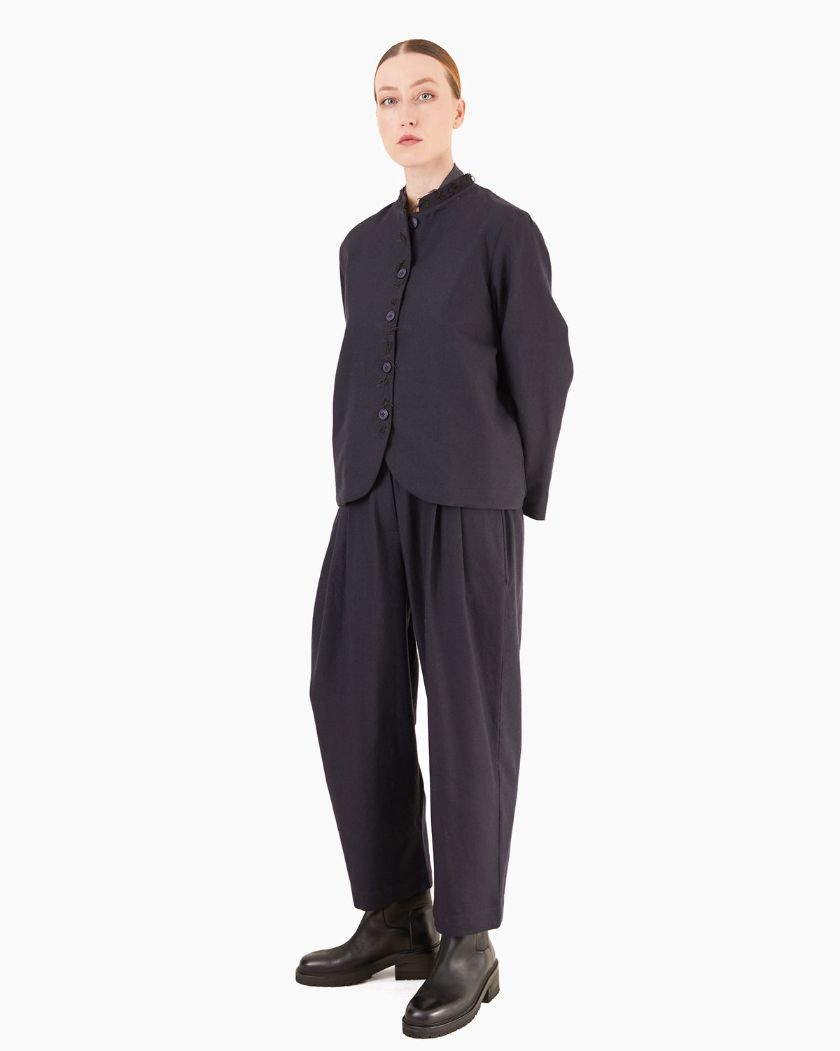Runaway Bicycle Leo Short Merino Jacket in Midnight Blue