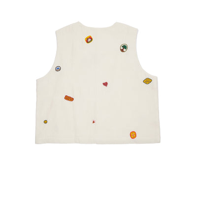 Runaway Bicycle Roy Embroidered Vest in Natural White