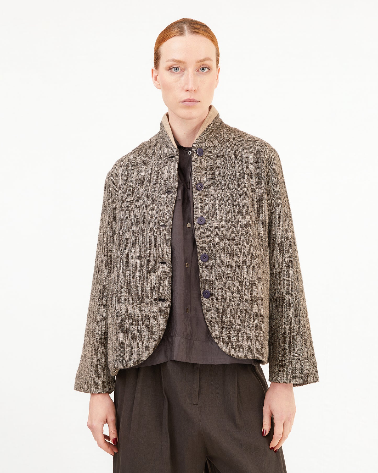 Runaway Bicycle Leo Short Jacket in Herringbone