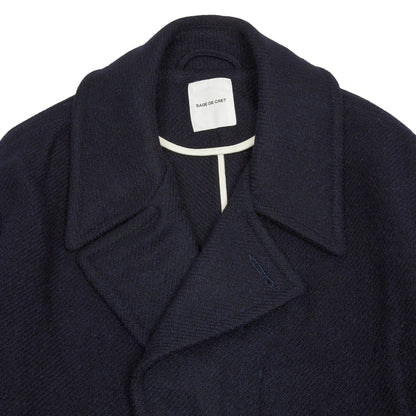 Sage de Cret Harris Tweed Ulster Collar Long Coat in Navy