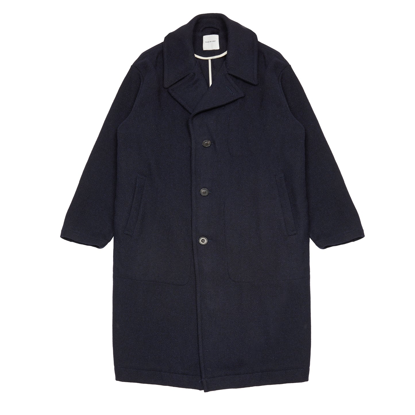 Sage de Cret Harris Tweed Ulster Collar Long Coat in Navy