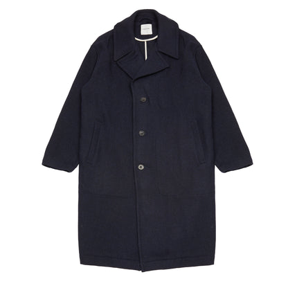 Sage de Cret Harris Tweed Ulster Collar Long Coat in Navy