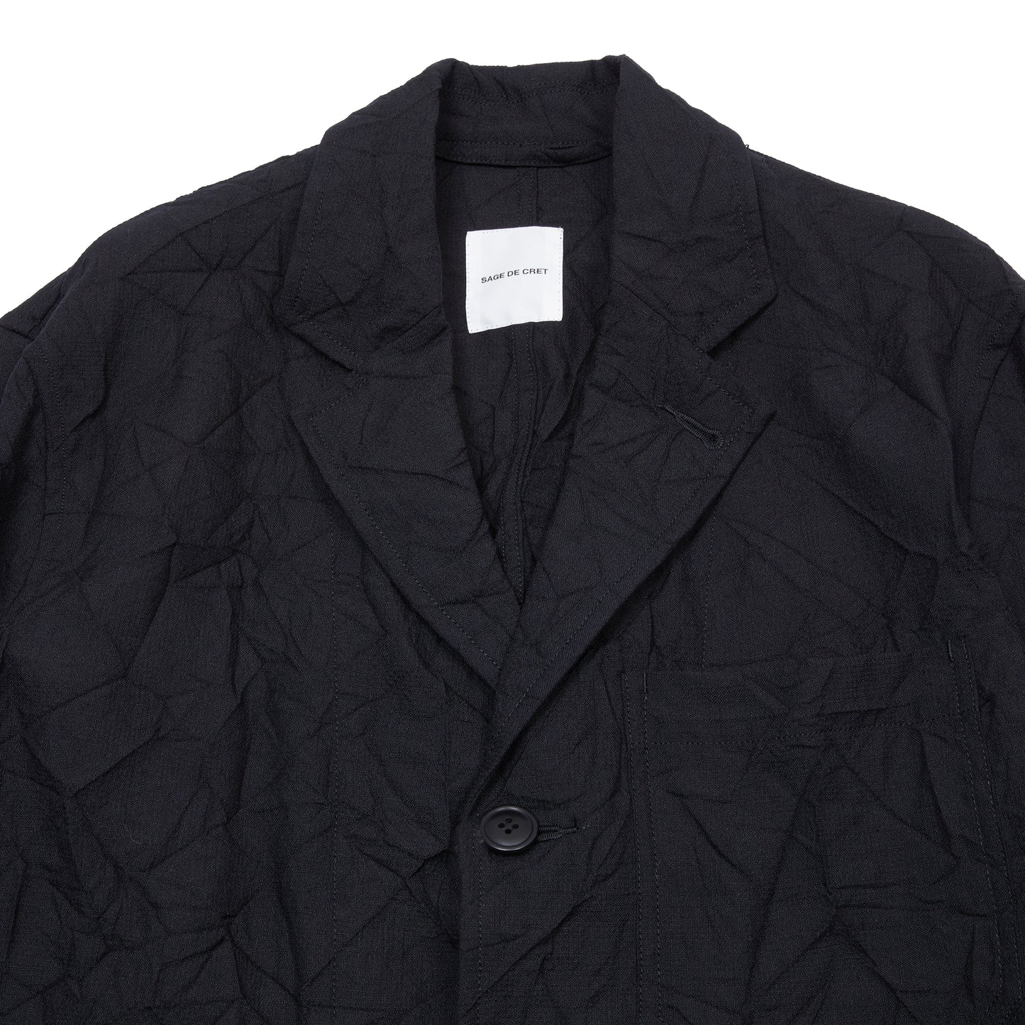 Sage de Cret Wool Linen Crinkle Coverall Jacket in Black