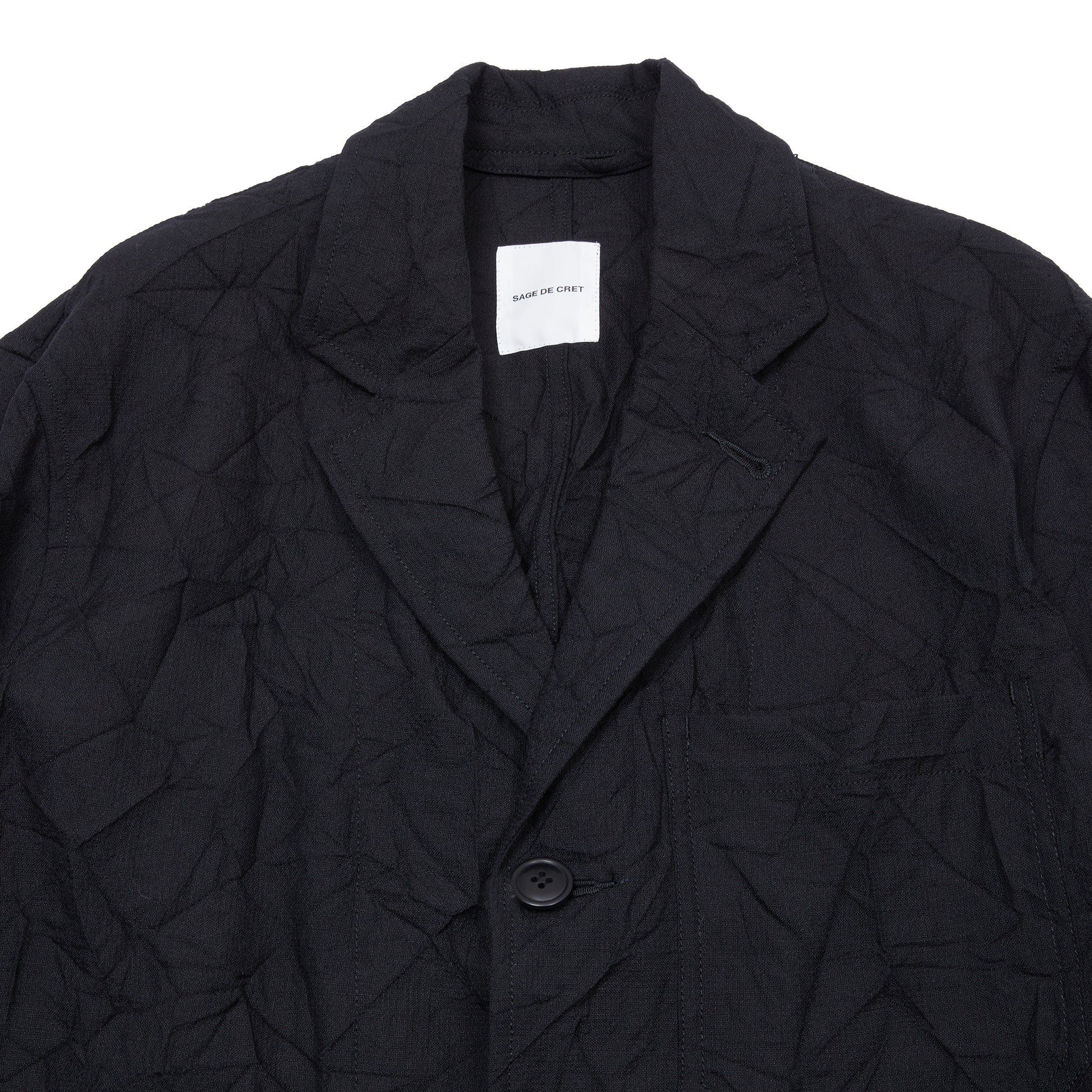 Sage de Cret Wool Linen Crinkle Coverall Jacket in Black