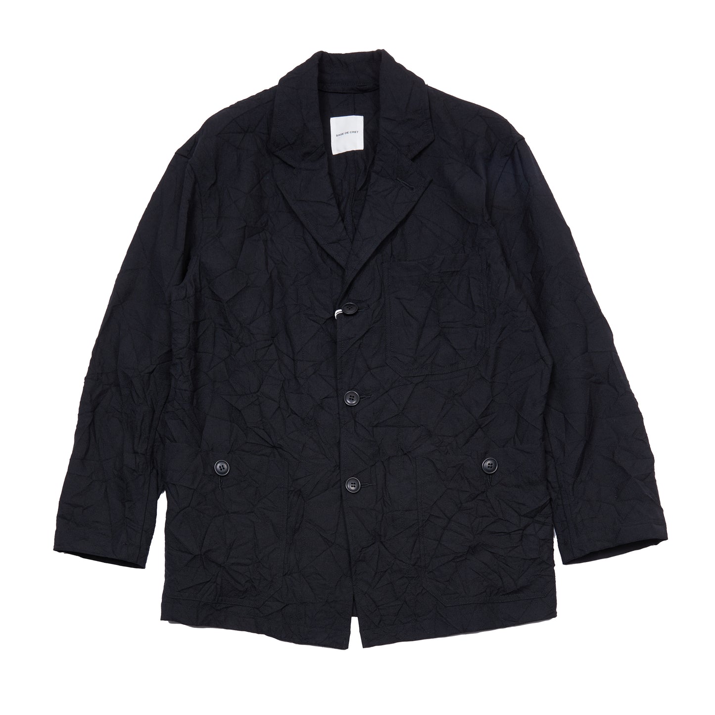Sage de Cret Wool Linen Crinkle Coverall Jacket in Black