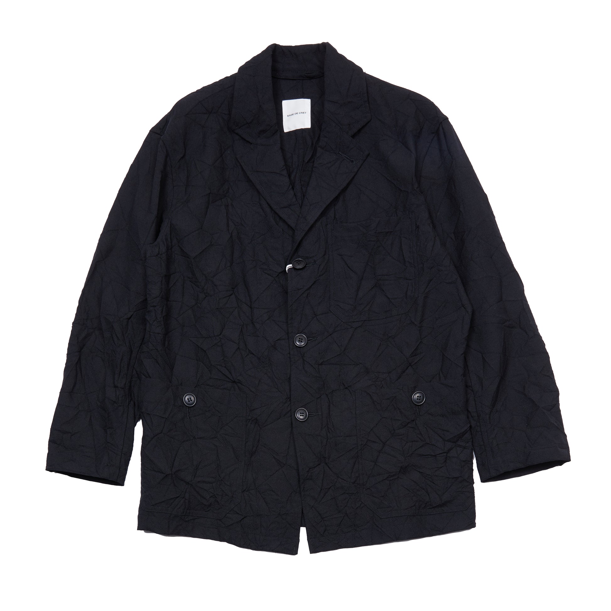 Sage de Cret Wool Linen Crinkle Coverall Jacket in Black