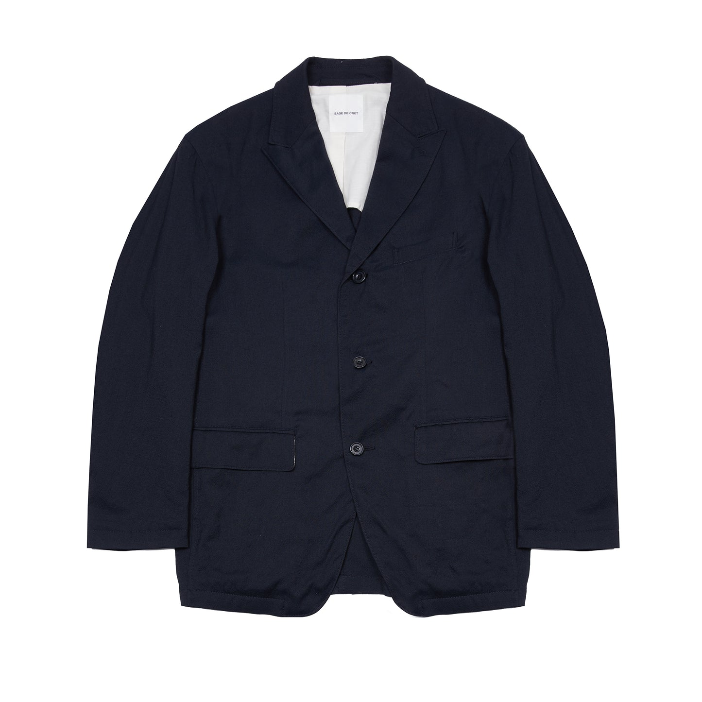 Sage de Cret Wool Silk Tumbler Tailored Jacket in Navy