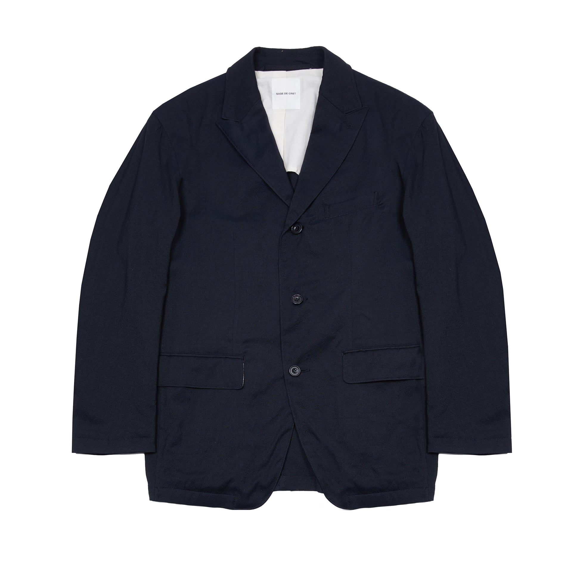 Sage de Cret Wool Silk Tumbler Tailored Jacket in Navy