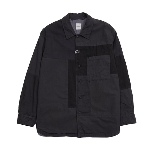 Sage De Cret Cotton/Linen Patchwork Work Shirt featuring tonal buttons and a softly curved hem.  60% Cotton, 40% Linen.  Made in Japan.
