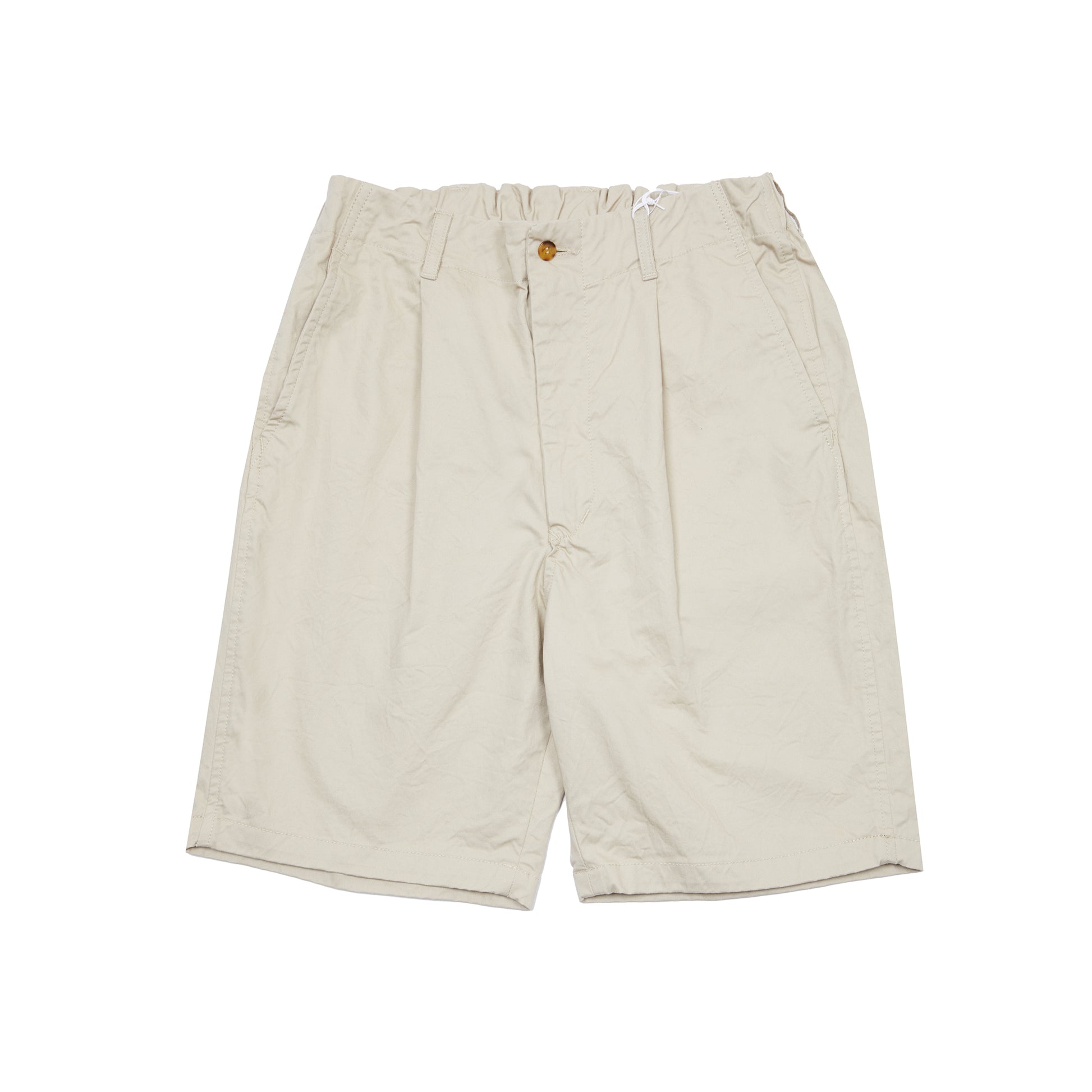 Sage De Cret Cotton Chino Cloth Crinkle Pleated Shorts in Beige