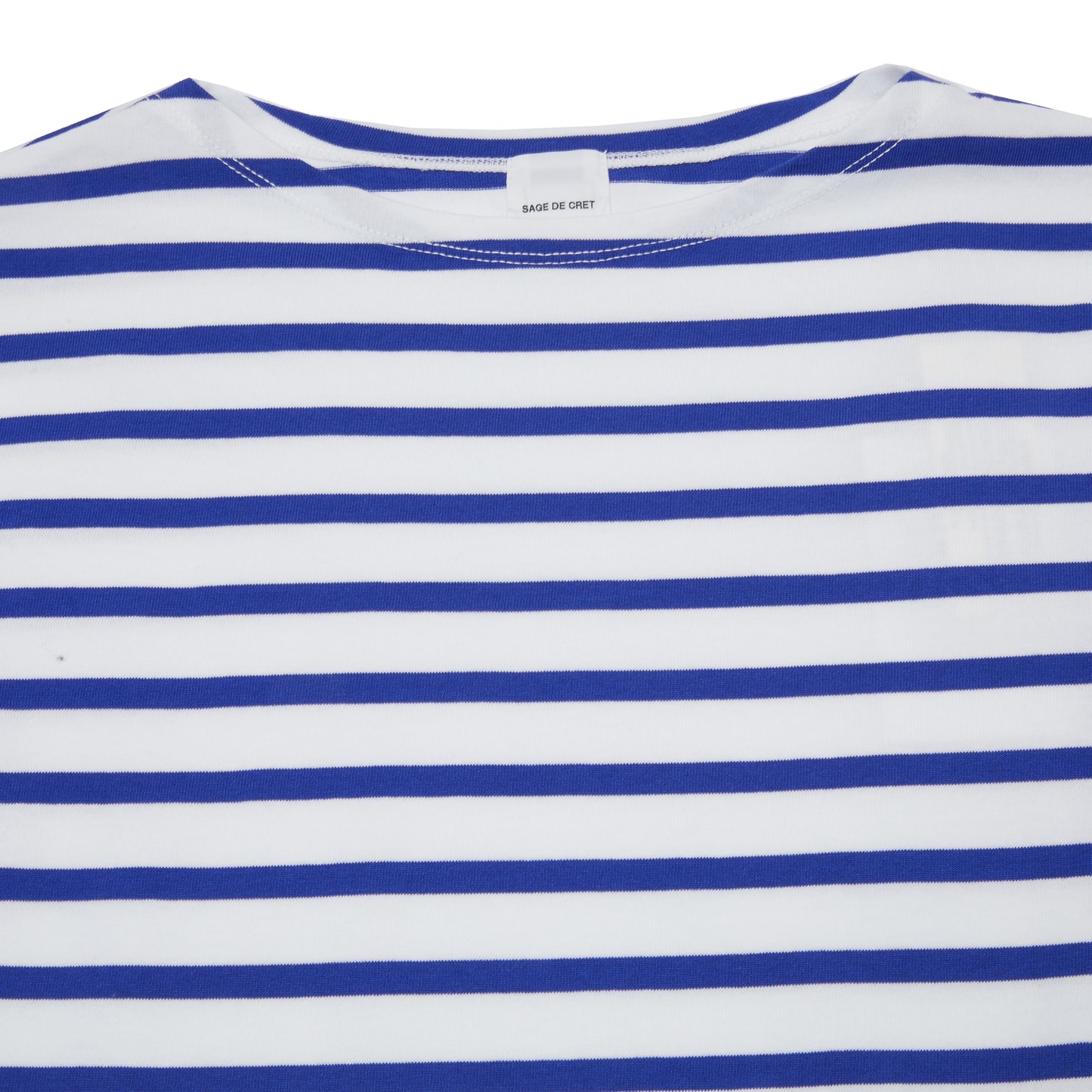 Sage De Cret Max Weight Cotton Stripe Short Sleeve Boatneck T-Shirt in Off White / Blue