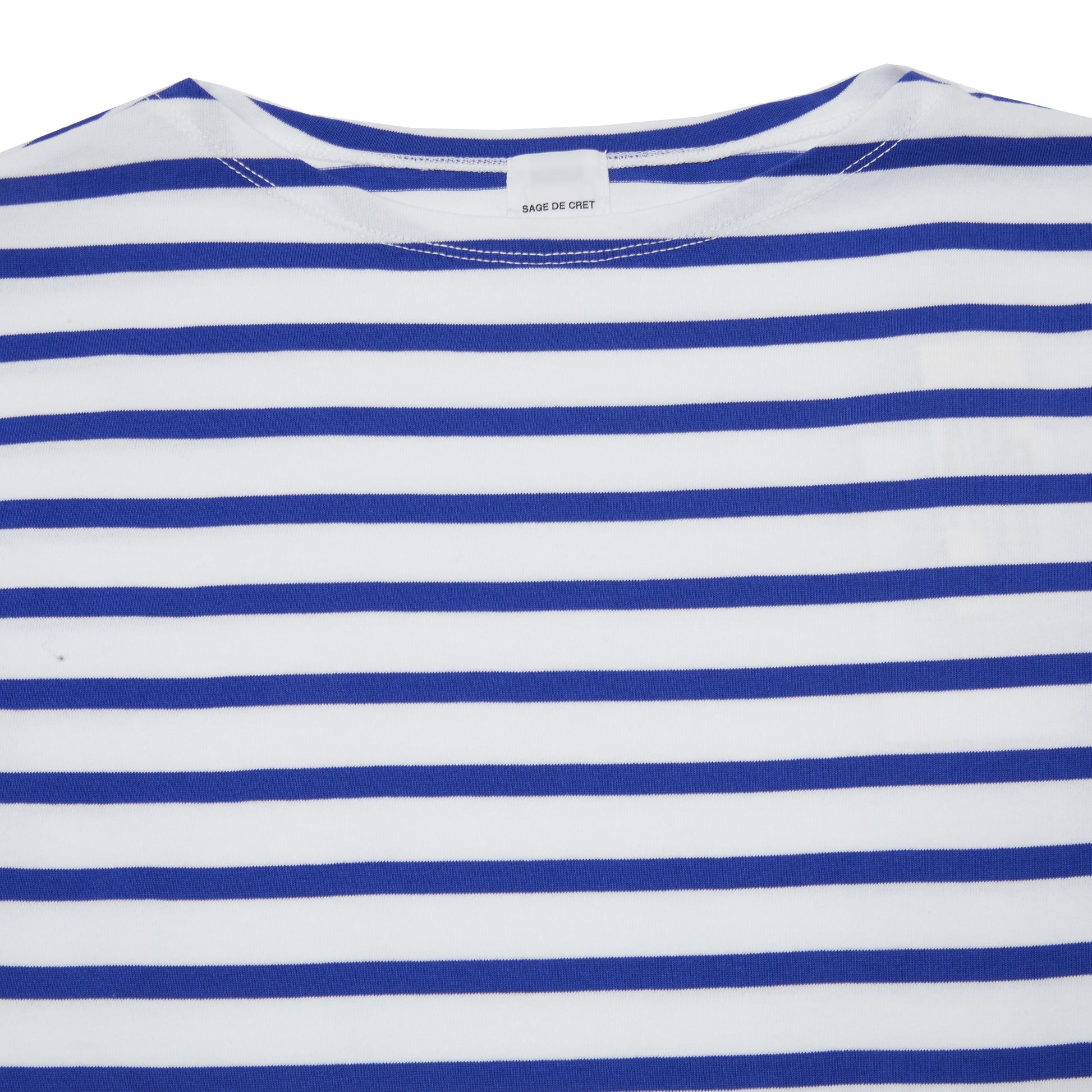 Sage De Cret Max Weight Cotton Stripe Short Sleeve Boatneck T-Shirt in Off White / Blue