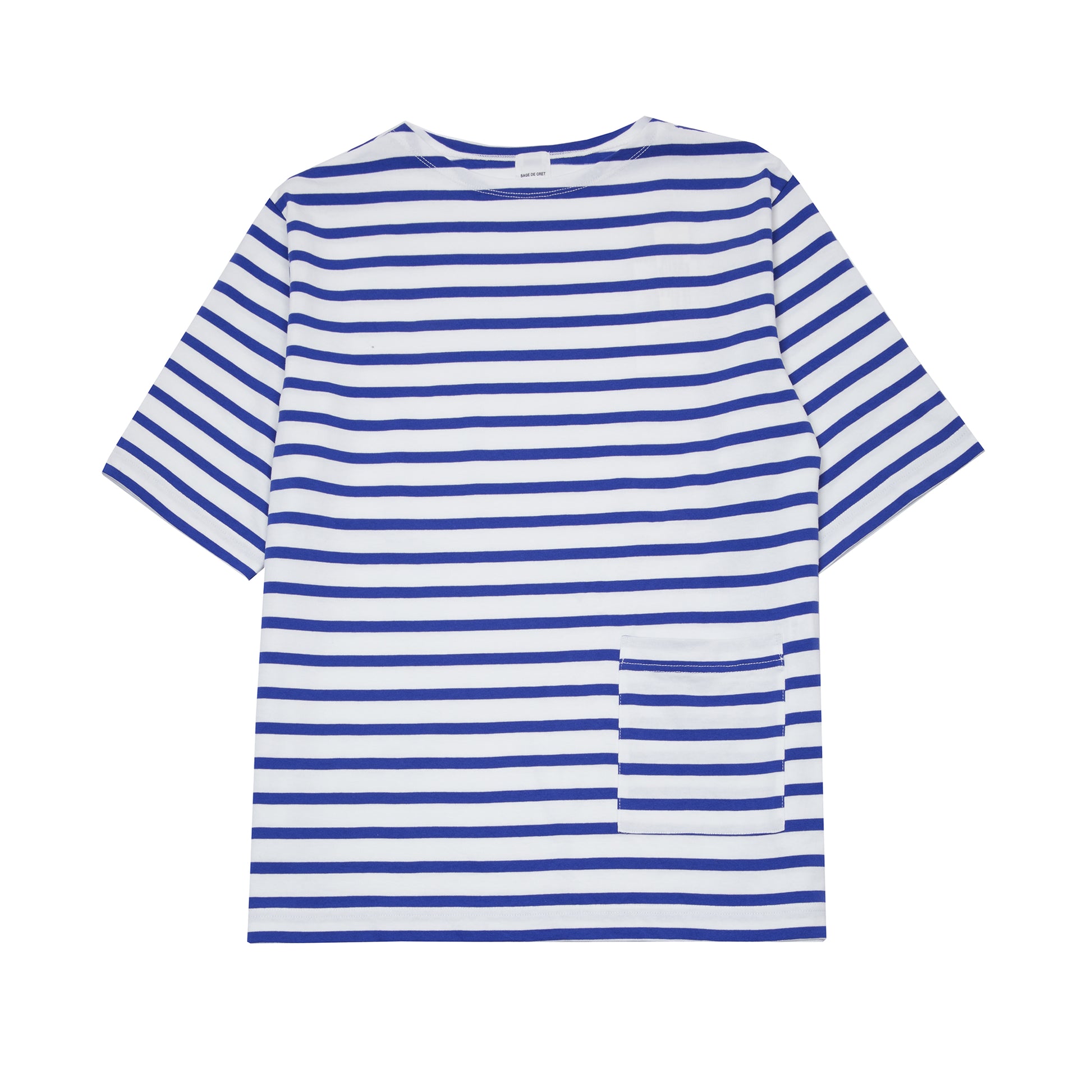Sage De Cret Max Weight Cotton Stripe Short Sleeve Boatneck T-Shirt in Off White / Blue