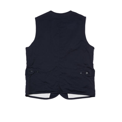 Sage de Cret Wool Silk Tumbler Washed Piping Vest in Navy