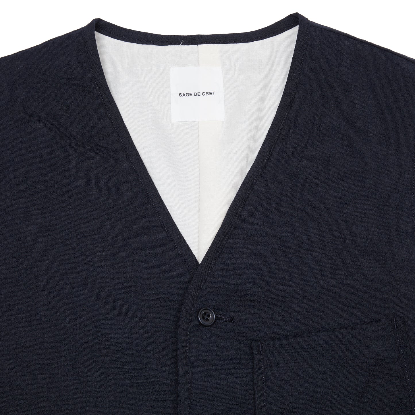 Sage de Cret Wool Silk Tumbler Washed Piping Vest in Navy