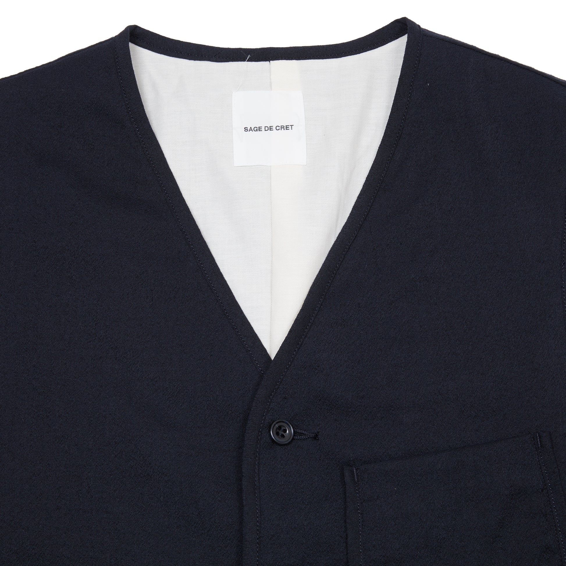 Sage de Cret Wool Silk Tumbler Washed Piping Vest in Navy