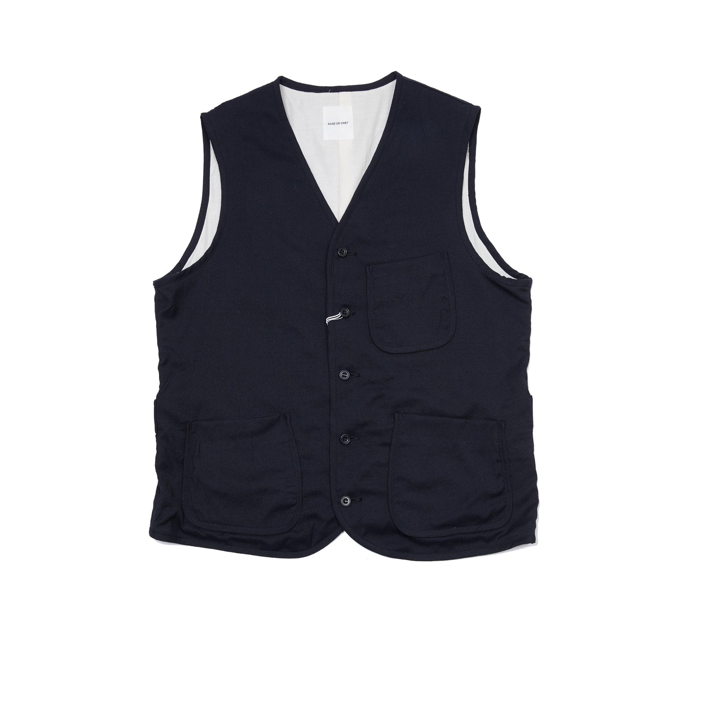 Sage de Cret Wool Silk Tumbler Washed Piping Vest in Navy