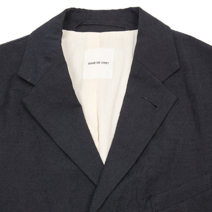 Sage de Cret Wool Linen Tumbler Tailored Jacket in Navy