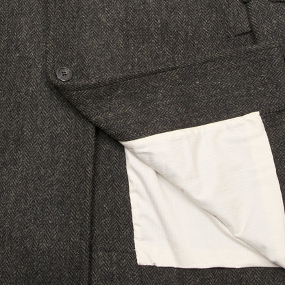 Sage De Cret Harris Tweed Balmacaan Overcoat in Grey Herringbone