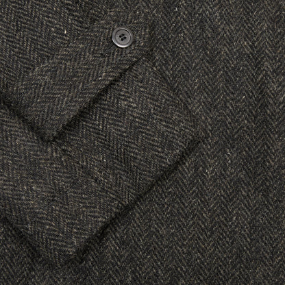 Sage De Cret Harris Tweed Balmacaan Overcoat in Grey Herringbone