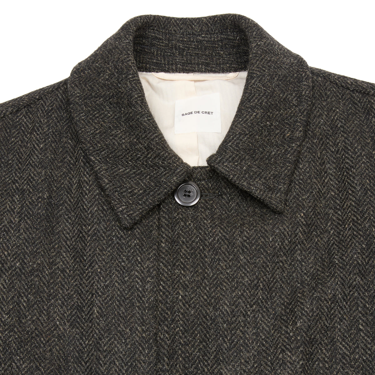 Sage De Cret Harris Tweed Balmacaan Overcoat in Grey Herringbone