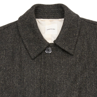 Sage De Cret Harris Tweed Balmacaan Overcoat in Grey Herringbone