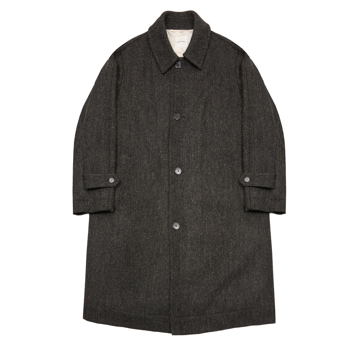 Sage De Cret Harris Tweed Balmacaan Overcoat in Grey Herringbone
