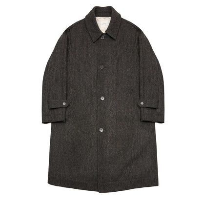 Sage De Cret Harris Tweed Balmacaan Overcoat in Grey Herringbone