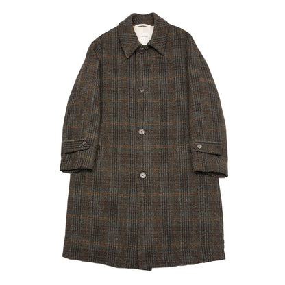 Sage De Cret Harris Tweed Balmacaan Overcoat in Dark Green Check