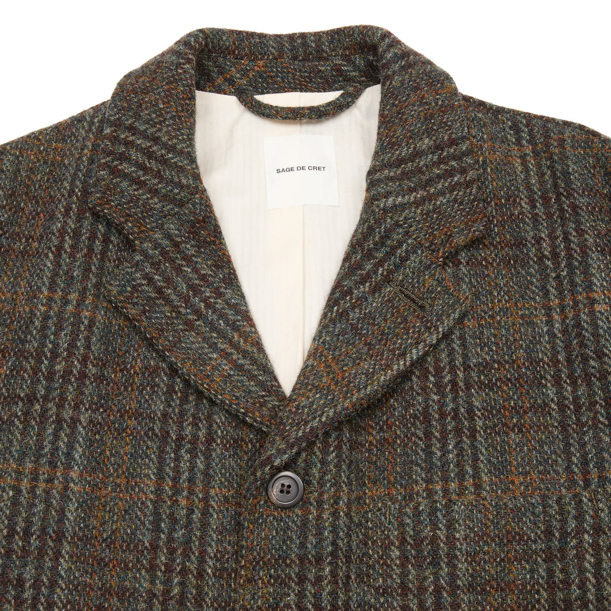 Sage de Cret Harris Tweed Coverall Jacket in Dark Green Check
