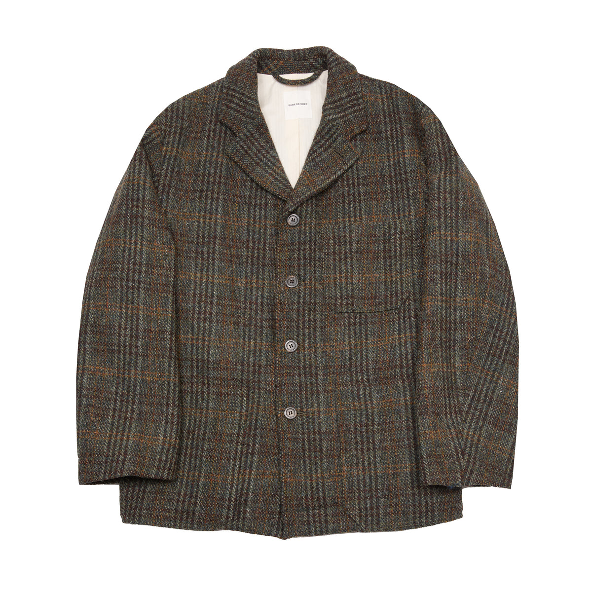 Sage de Cret Harris Tweed Coverall Jacket in Dark Green Check