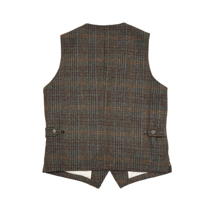 Sage De Cret Harris Tweed Classic Vest in Dark Green Check