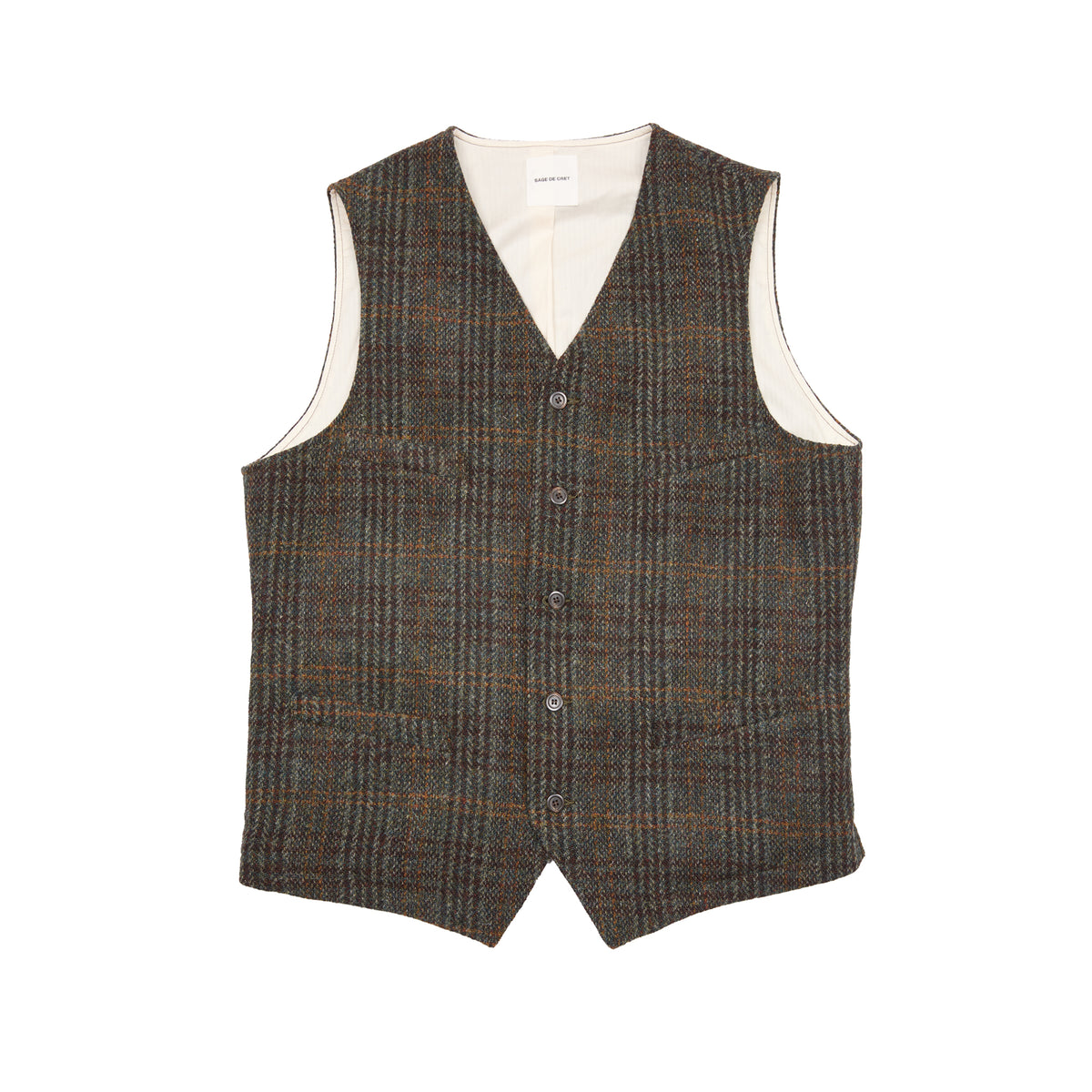 Sage De Cret Harris Tweed Classic Vest in Dark Green Check