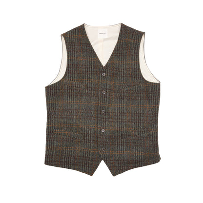 Sage De Cret Harris Tweed Classic Vest in Dark Green Check