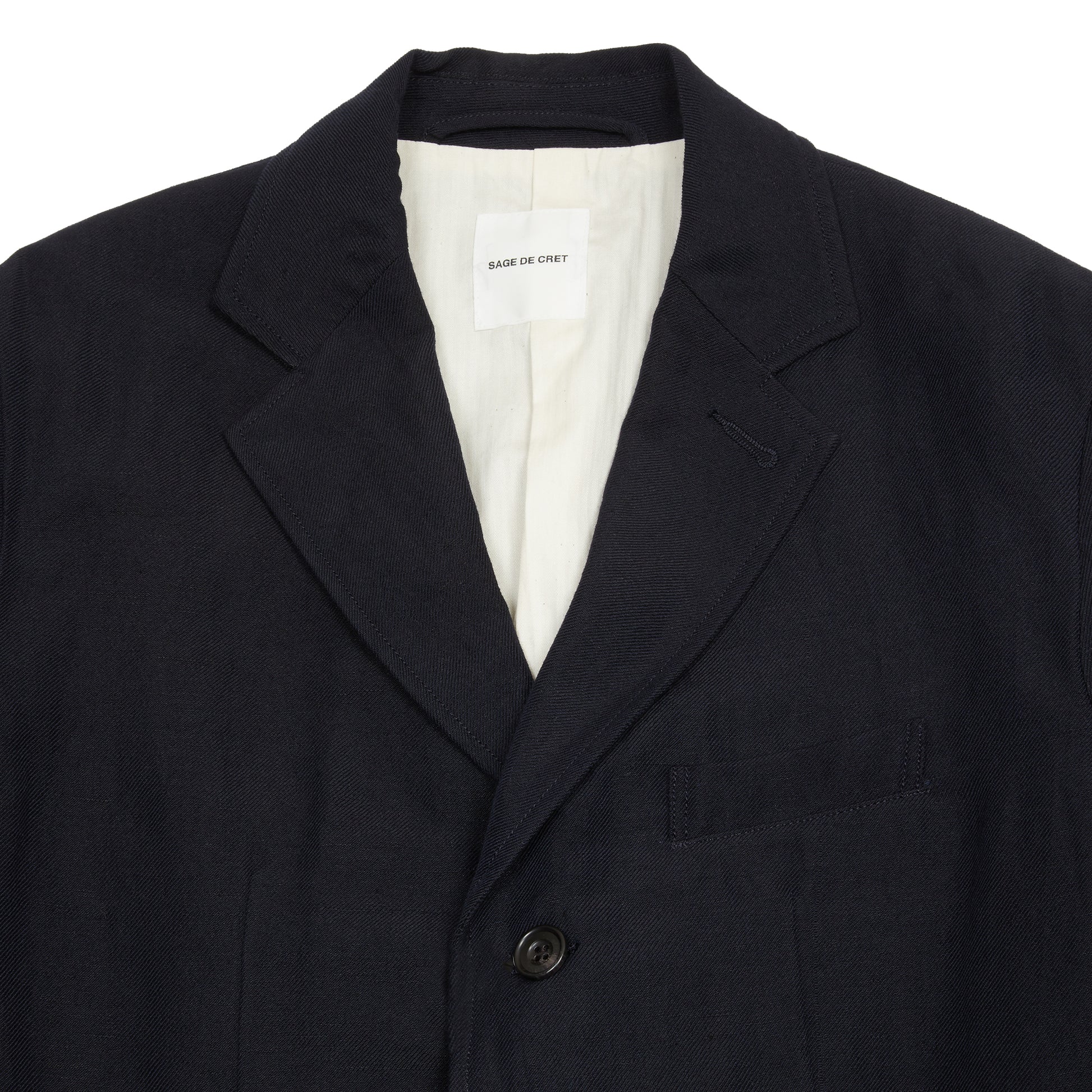 Sage de Cret Wool Linen Serge Tailored Jacket in Navy