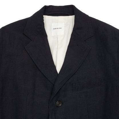 Sage de Cret Wool Linen Serge Tailored Jacket in Navy