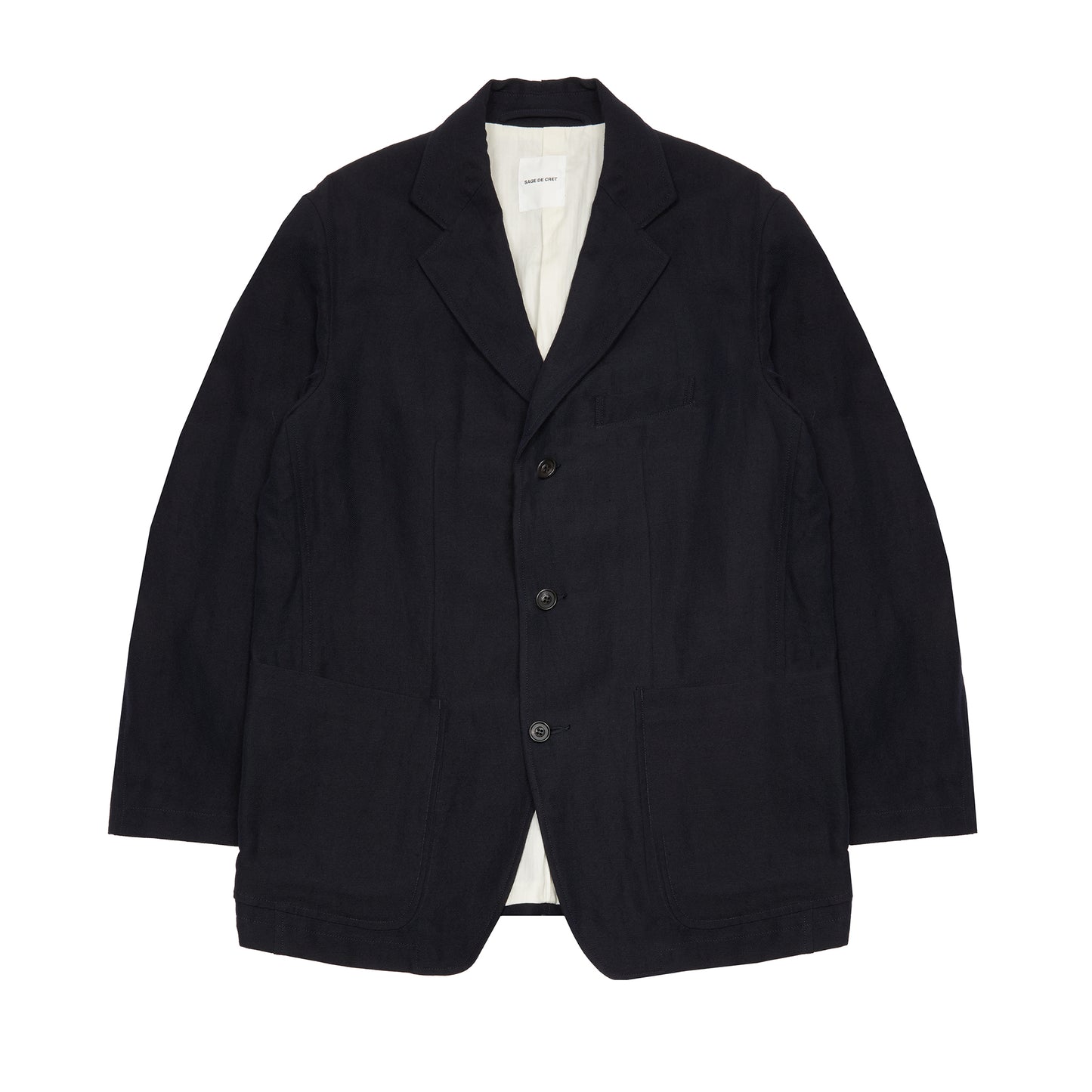 Sage de Cret Wool Linen Serge Tailored Jacket in Navy