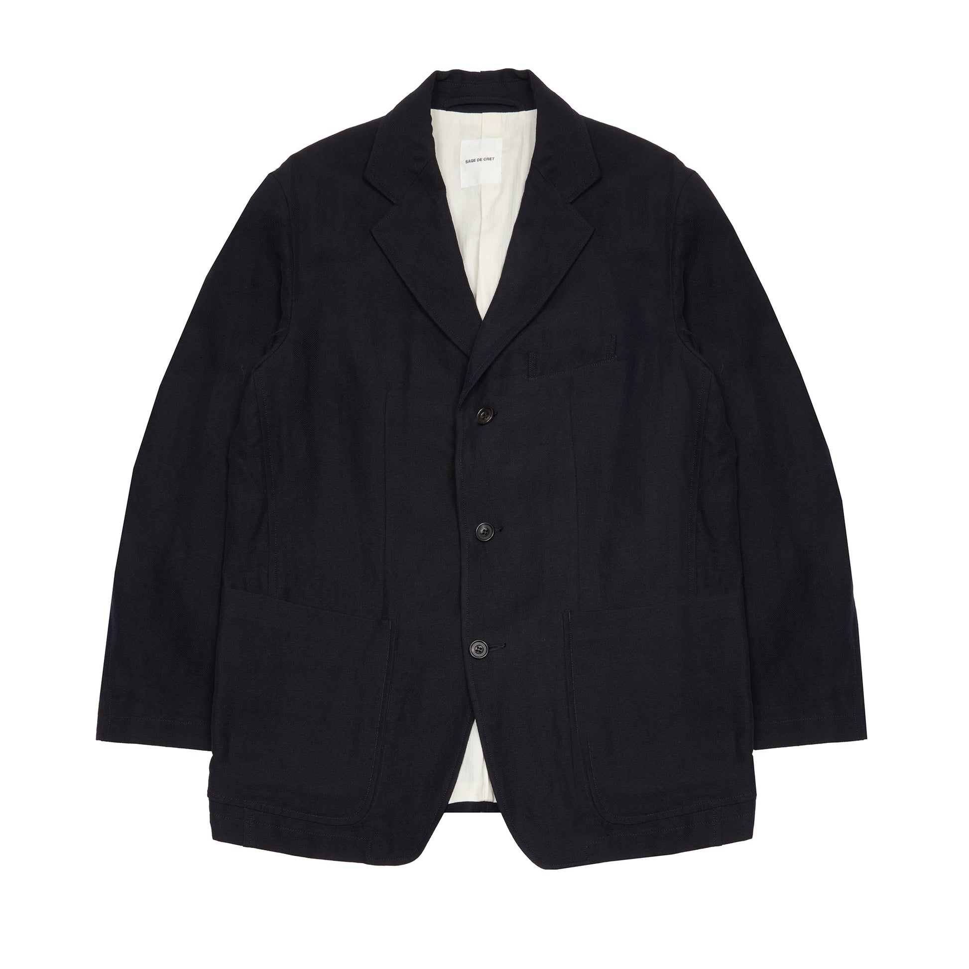 Sage de Cret Wool Linen Serge Tailored Jacket in Navy